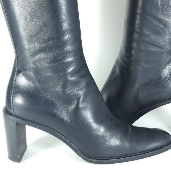 Gucci Women's US7-7,5C EU38 Black Leather Side Zipper Heeld Square Toe Boots - Picture 8 of 16